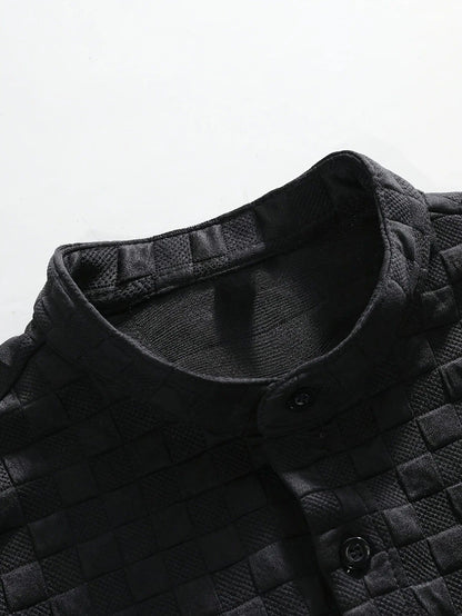 Stylish men's gridline checkered lounge set, offering ultimate comfort for relaxed homewear or summer casual.