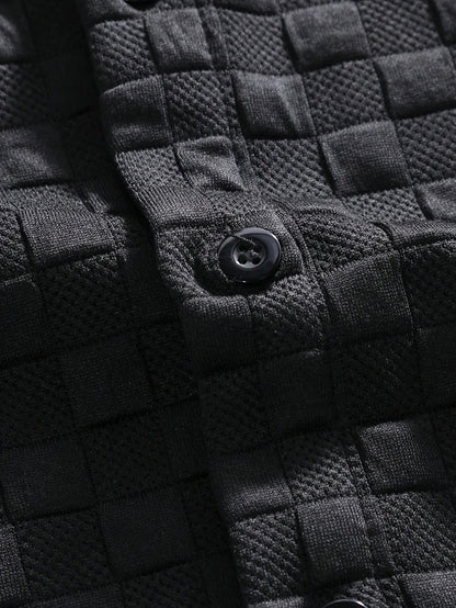 Menswear gridline checkered lounge set, a comfortable two-piece for casual homewear & summer style.