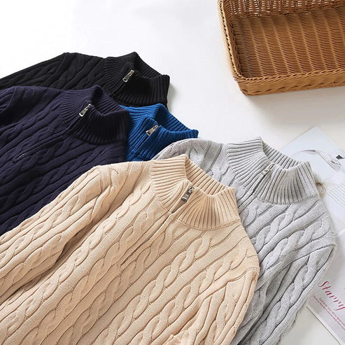 Mens half zip pullover, a timeless cable knit sweater for a cozy and warm winter look.