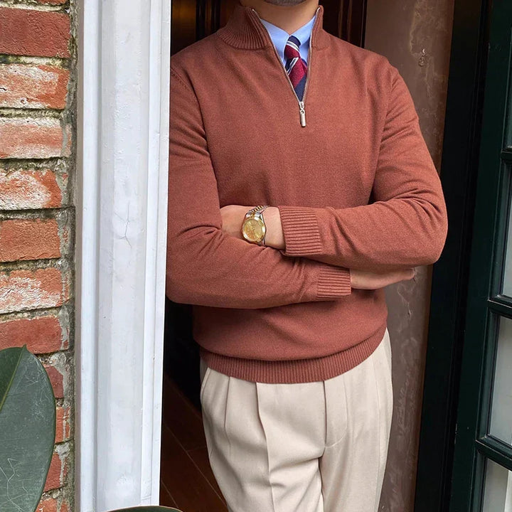 AS Men's Cardigan: Sophisticated half-zip knit sweater for autumn & winter, a smart casual staple for men's fashion.