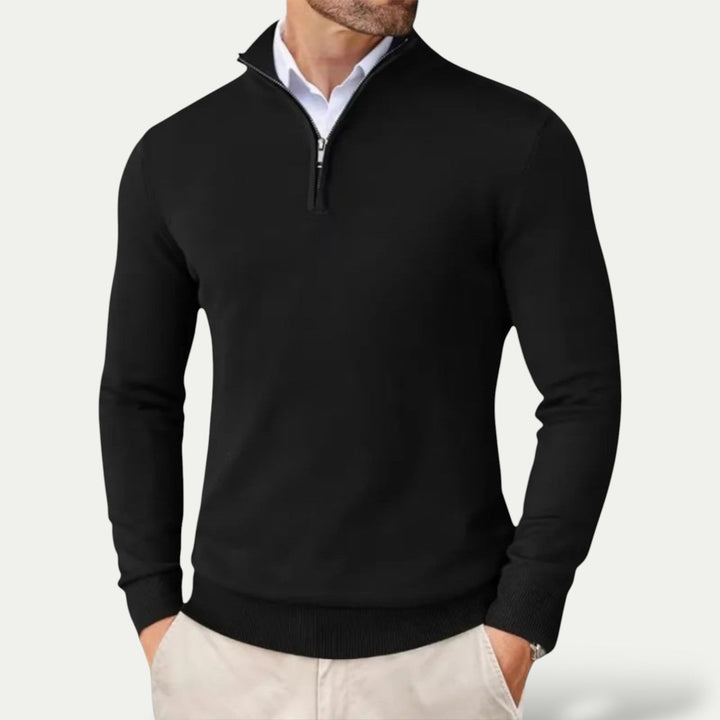 Men's half-zip pullover. Smart casual long sleeve sweater for versatile year-round layering.