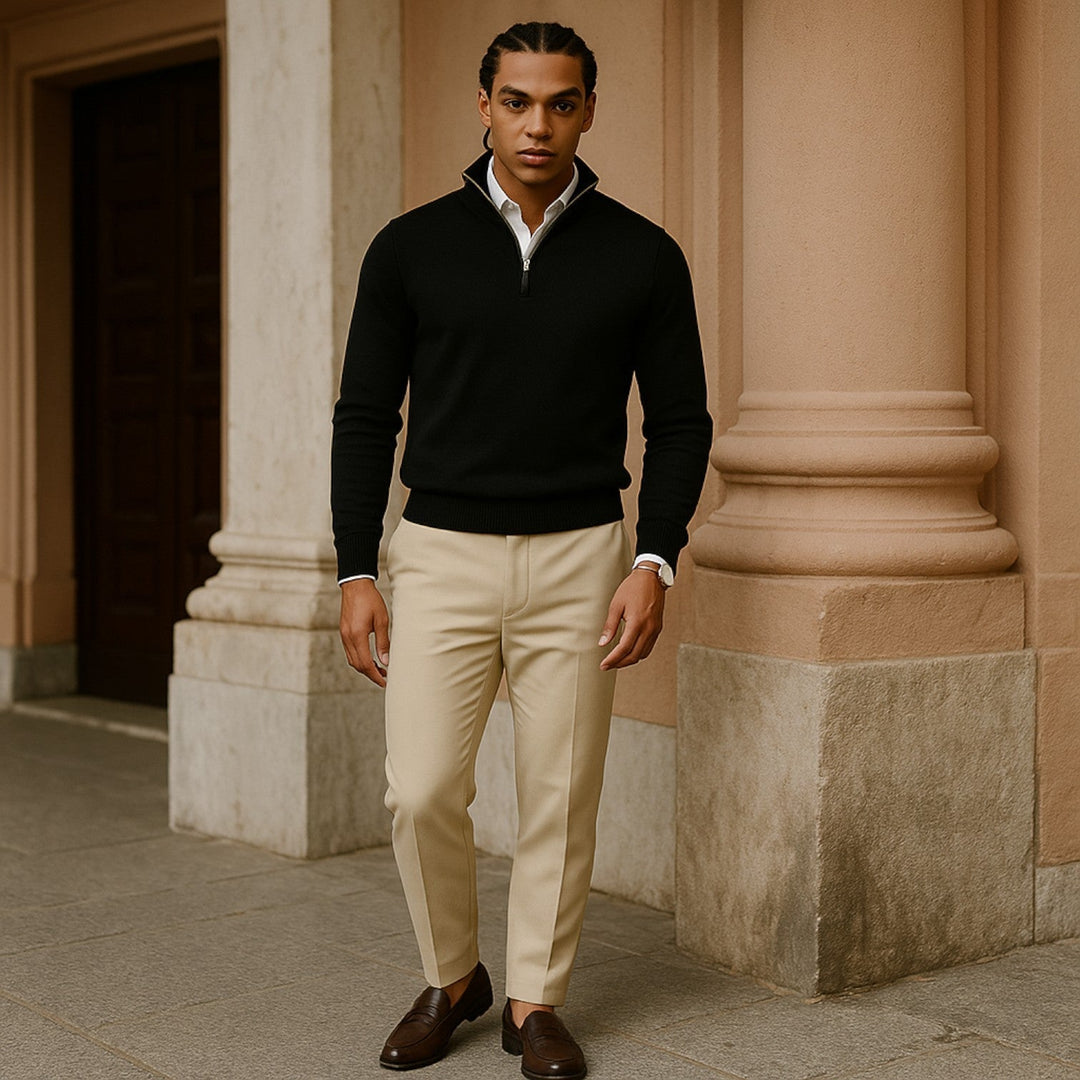 Stylish men's half-zip sweater. Comfortable smart casual top, perfect for everyday layering.