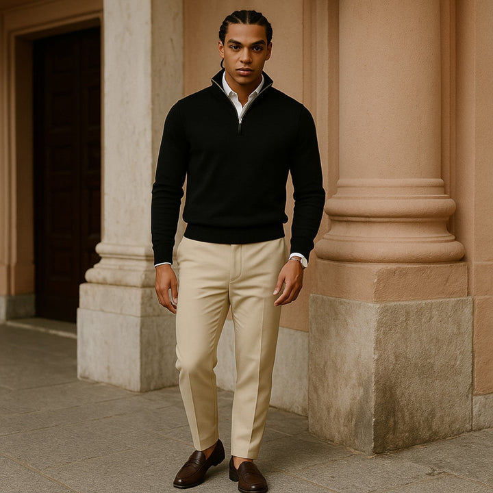Stylish men's half-zip sweater. Comfortable smart casual top, perfect for everyday layering.