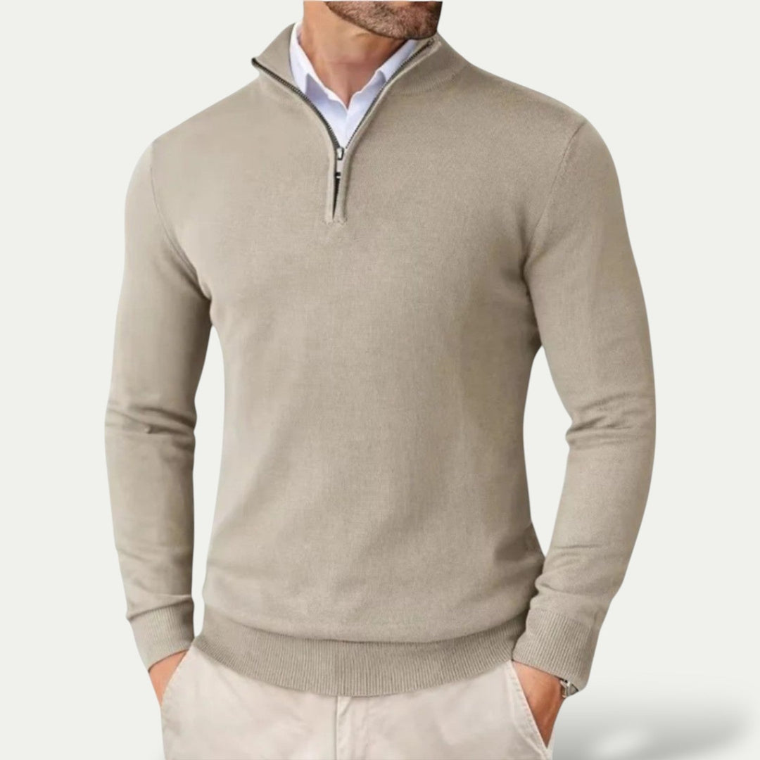 Comfortable men's half-zip sweater. Year-round layering piece for a smart casual look.