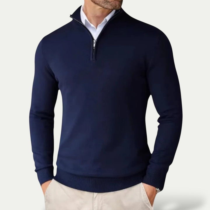 Men's long sleeve half-zip pullover. A stylish and versatile smart casual sweater for men.