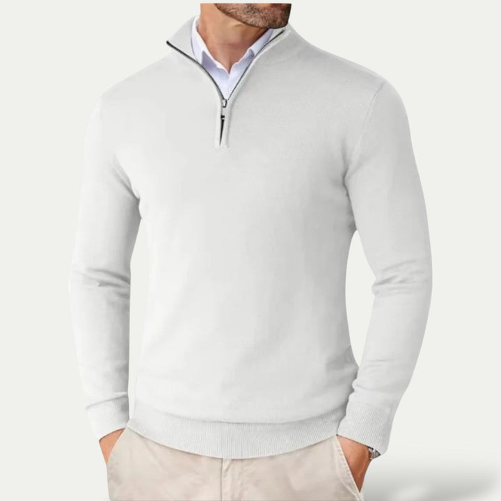 Classic men's half-zip sweater. Essential smart casual long sleeve for versatile year-round wear.
