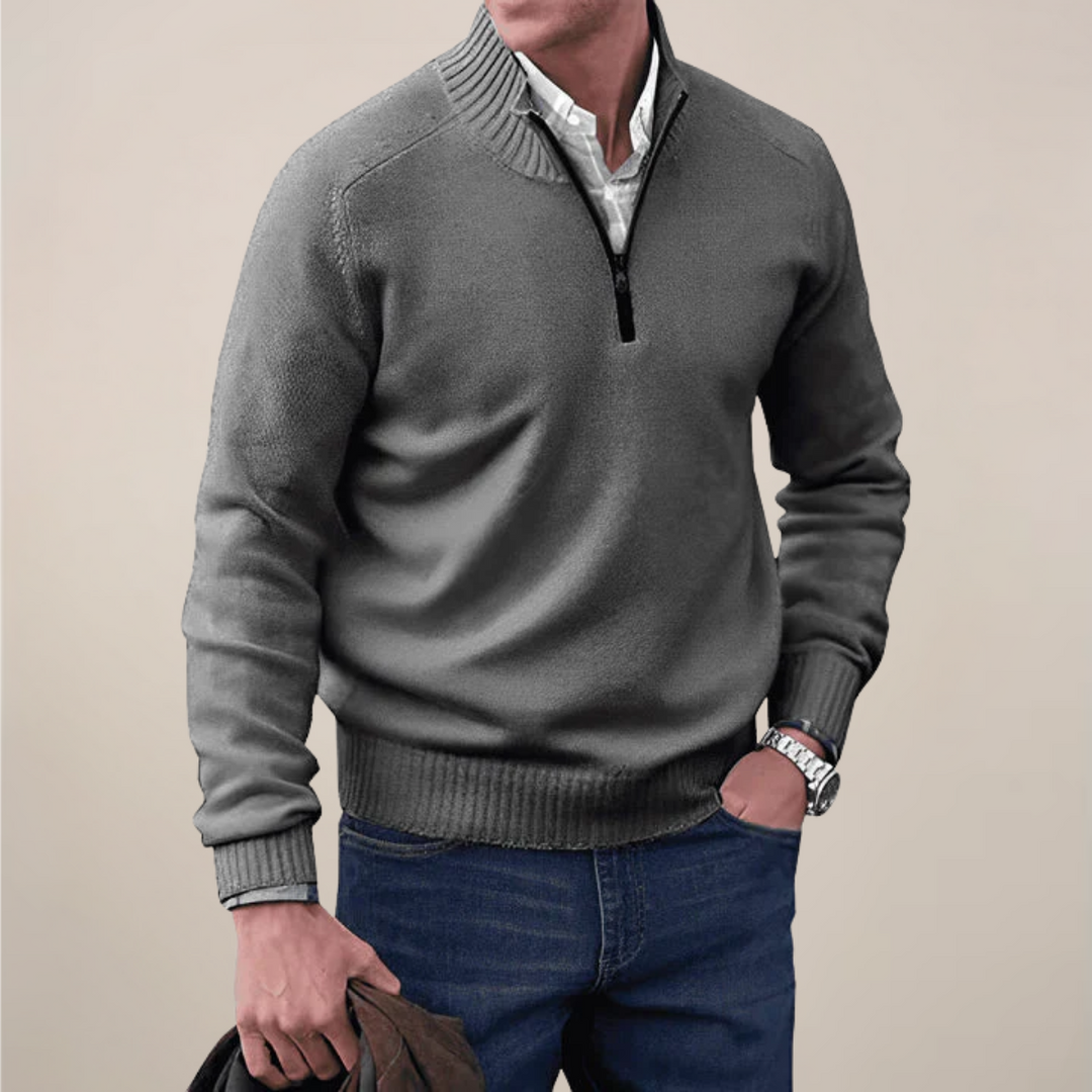 Men's half-zip pullover sweater, smart & casual style. Ideal for office or everyday versatile menswear.