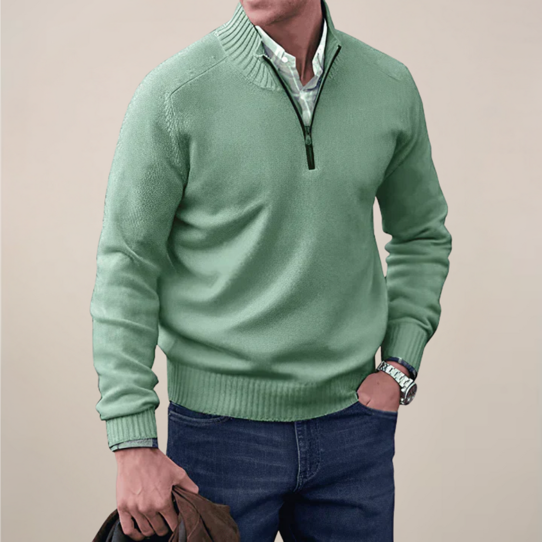 Versatile men's half-zip pullover sweater, a key piece for smart casual men's clothing & layering.