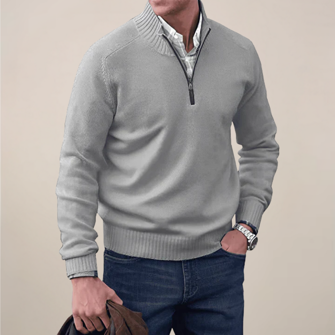 Men's fashion half-zip pullover sweater, a smart casual staple for office, casual, & layering outfits.