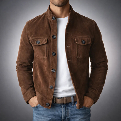 Stylish men's shacket, a long sleeve button-up shirt jacket ideal for effortless fashion and layering.