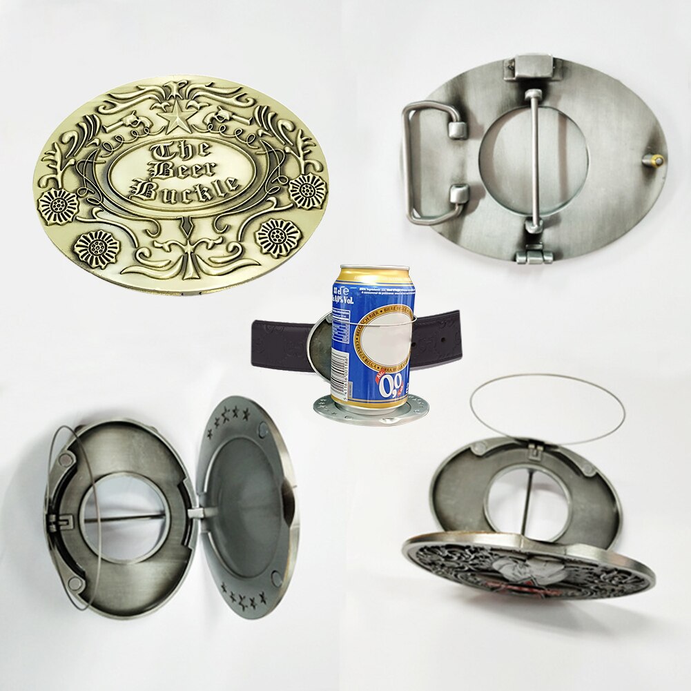 Keep your drink close with this men's hands-free belt buckle beer holder, great for festivals.