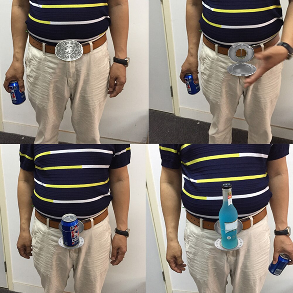 Men's accessory: sturdy belt buckle beer holder for hassle-free drinking at any event.