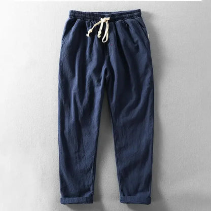 Comfortable men's linen blend trousers, breathable and relaxed fit for summer.
