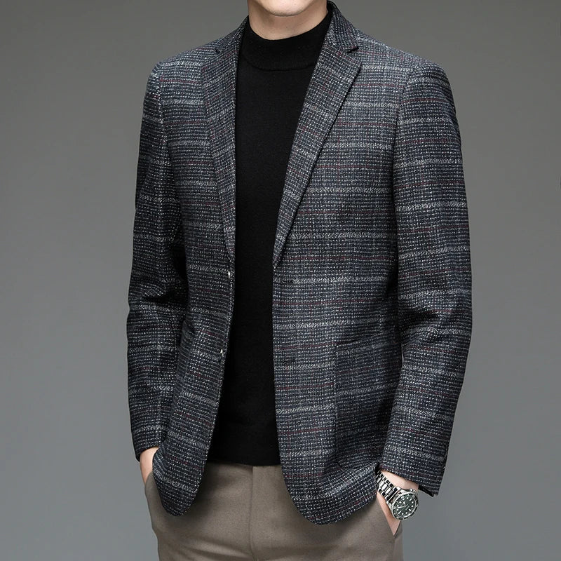 Camel men's Harrington blazer, structured, versatile for professional and casual styles.