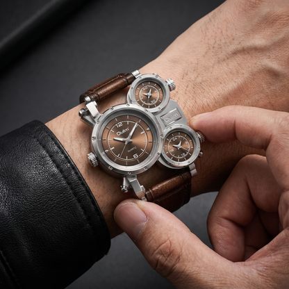 White Hartwell oversized men's quartz watch, world-time inspired. Stylish, bold accessory with an alloy case for modern men.