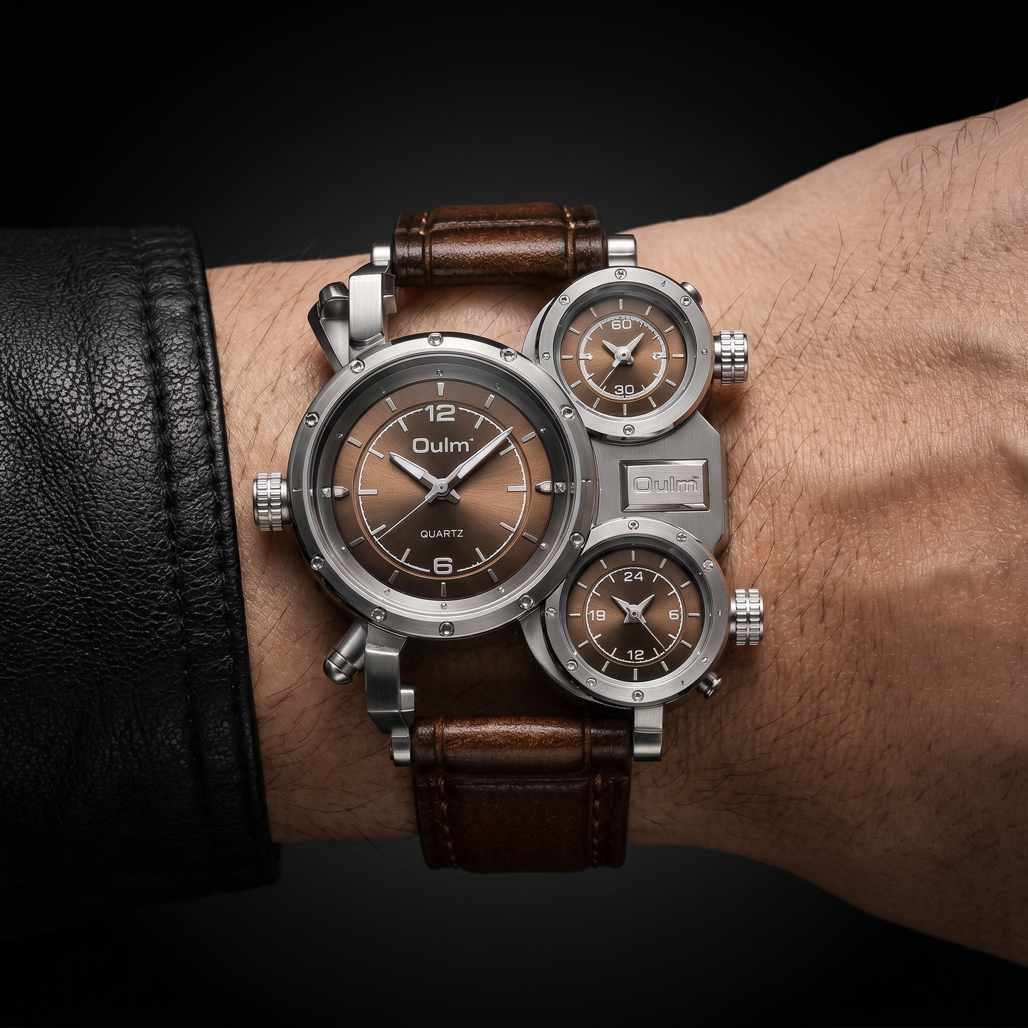Hartwell oversized men's quartz watch featuring world-time dial. A durable alloy case and luxurious men's fashion accessory.