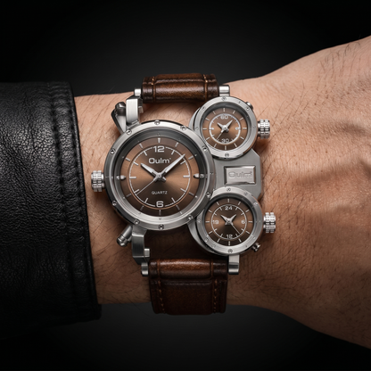 Hartwell oversized men's quartz watch featuring world-time dial. A durable alloy case and luxurious men's fashion accessory.