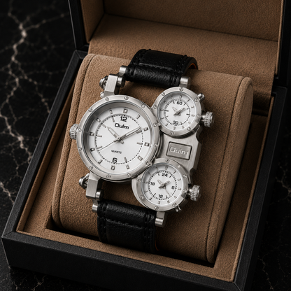 Luxury Hartwell oversized quartz men's watch. World-time inspired statement piece for a bold style and sophisticated look.