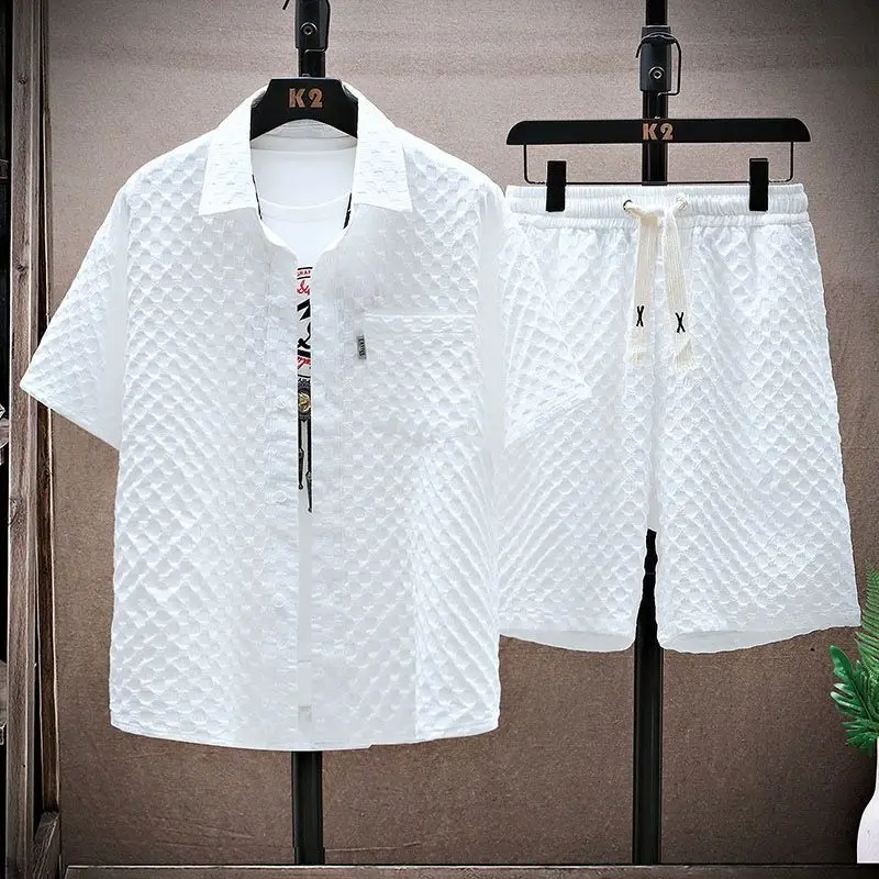 Men's Havana summer relaxed two-piece set in breathable waffle texture. Ideal for casual wear, lounge, or vacation.