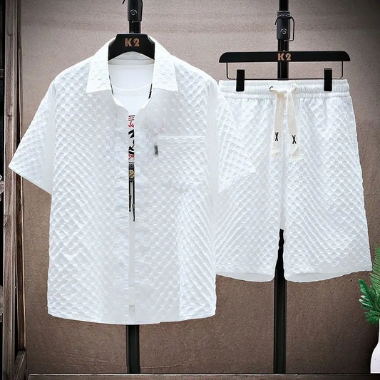 Men's Havana summer relaxed two-piece set in breathable waffle texture. Ideal for casual wear, lounge, or vacation.