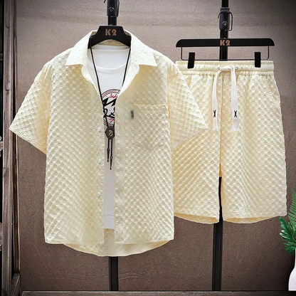 Stylish men's apparel: Havana relaxed two-piece summer set. Waffle texture for ultimate comfort and casual fashion.