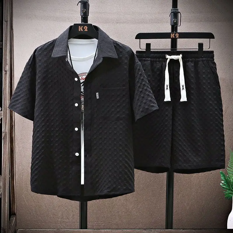 Relaxed fit men's Havana two-piece summer set in a soft, breathable waffle texture. Perfect for warm weather style.