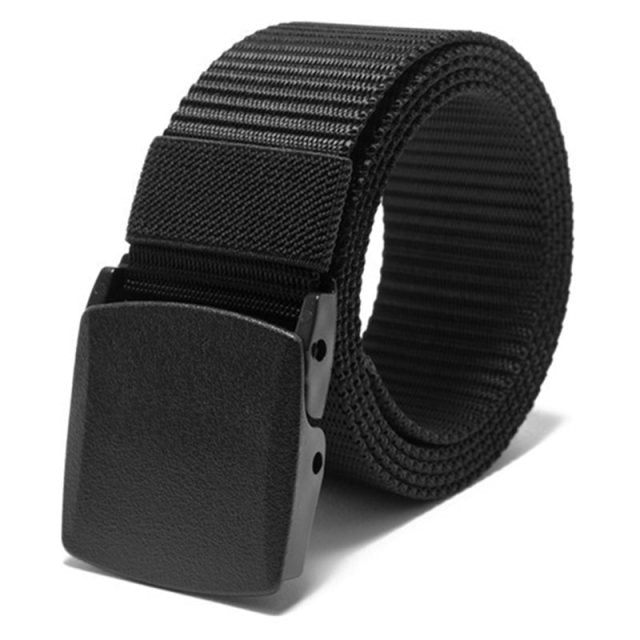 Robust men's adjustable belt, black canvas, featuring a quick-release buckle and strong design