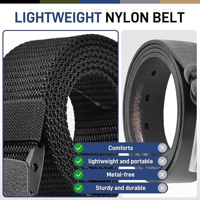 Black canvas men's belt, heavy duty, with a quick-release mechanism for easy adjustment