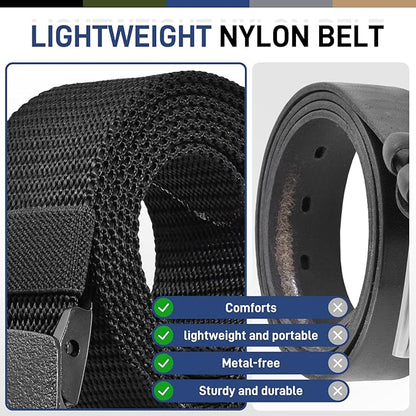 Black canvas men's belt, heavy duty, with a quick-release mechanism for easy adjustment