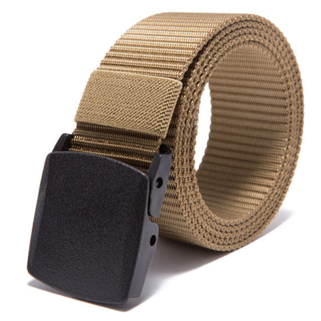 Versatile black canvas men's belt for work and tactical use, with quick-release fastener