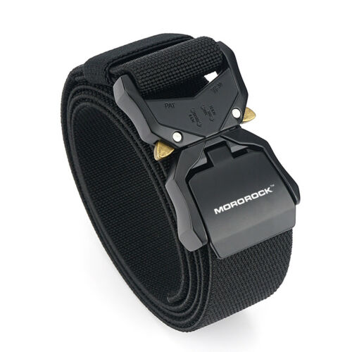 Men's heavy-duty military tactical belt with quick-release buckle, black nylon, outdoor utility gear