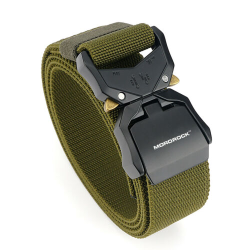 Durable men's heavy-duty tactical belt, black nylon, quick release buckle, ideal for military and utility