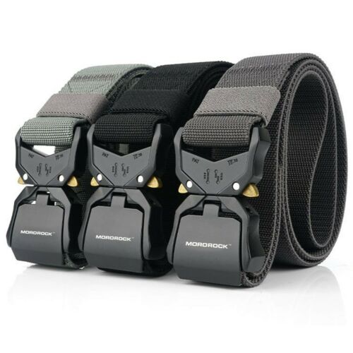 Adjustable men's tactical belt, black nylon, quick release buckle for military and outdoor use