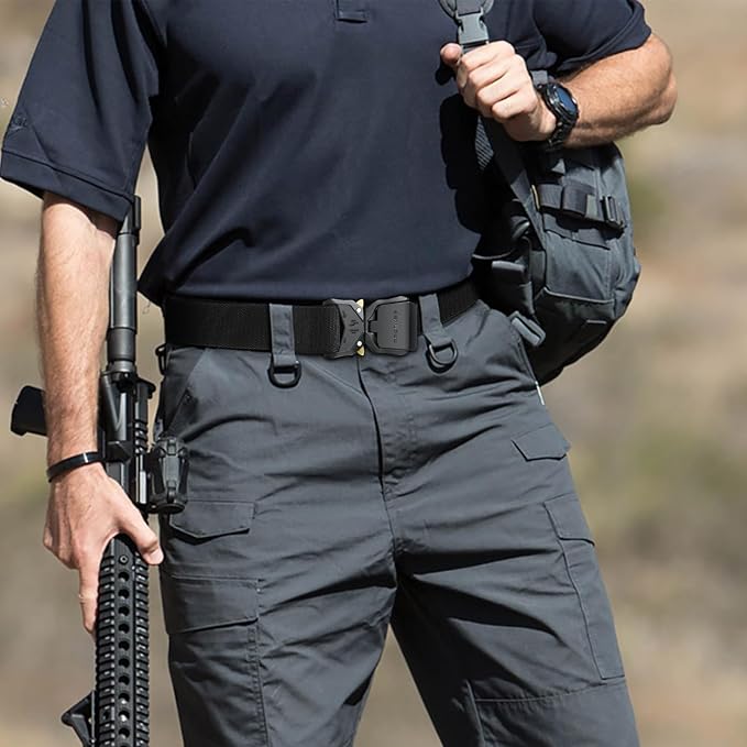 Black nylon military belt for men, heavy-duty adjustable tactical gear with quick release mechanism