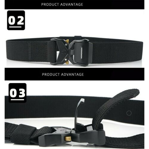 Adjustable heavy-duty tactical belt for men, black nylon, quick release, military and outdoor utility