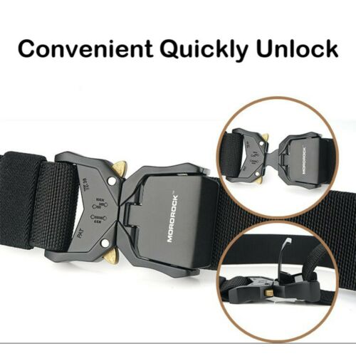 Folded black nylon men's tactical belt, quick release buckle, heavy-duty military and outdoor gear