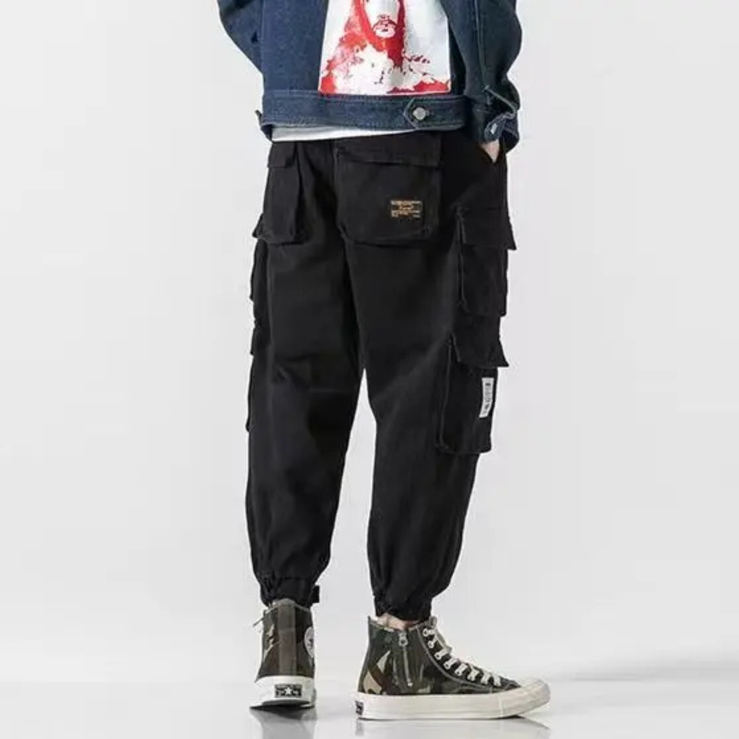 Men's casual utility joggers, heavyweight cotton blend, cargo pockets, perfect for daily wear.