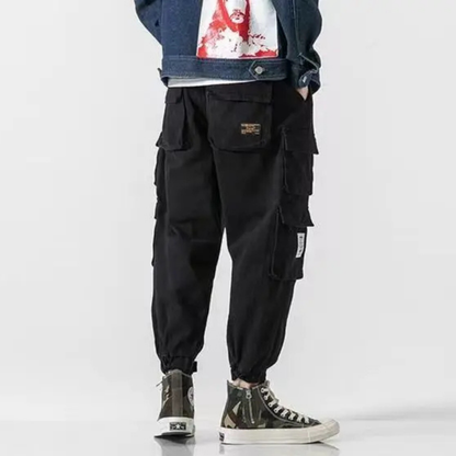 Men's casual utility joggers, heavyweight cotton blend, cargo pockets, perfect for daily wear.