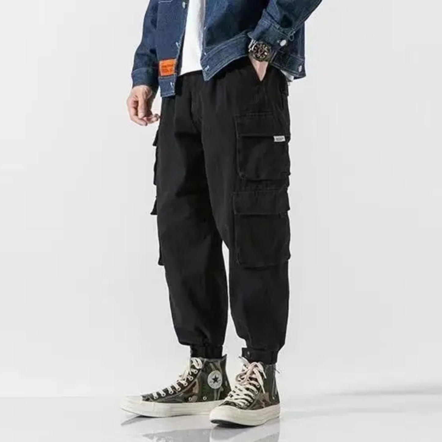 Premium men's heavyweight cargo joggers, tapered fit, athletic and casual, durable cotton fabric.