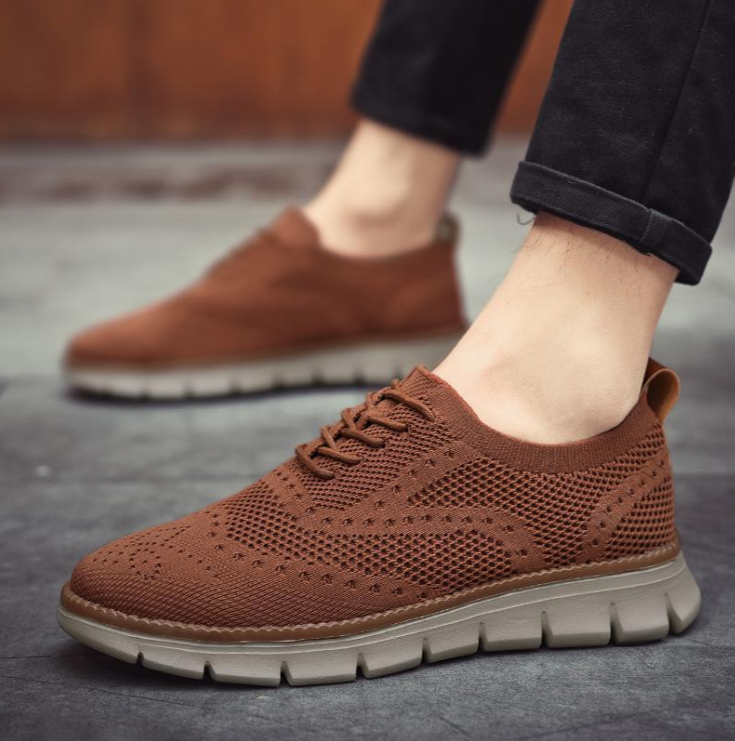 Brown Men's Heritage Brogue Dress Sneakers. Orthopedic comfort, lightweight, walking shoes for men.
