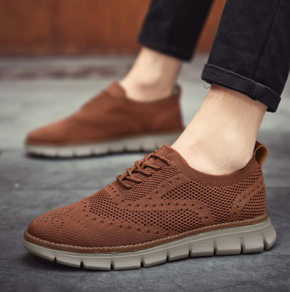 Brown Men's Heritage Brogue Dress Sneakers. Orthopedic comfort, lightweight, walking shoes for men.