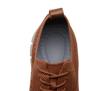 Beige Men's Heritage Brogue Dress Sneakers. Orthopedic comfort, lightweight, breathable walking shoes.