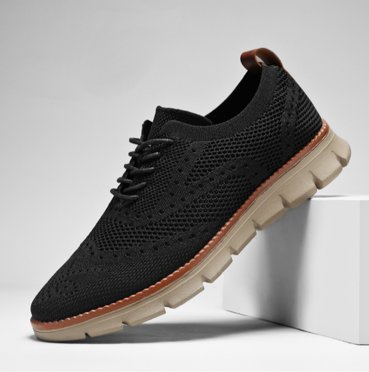 Lightweight men's brogue dress sneakers. Breathable, orthopedic comfort, odor control for walking.