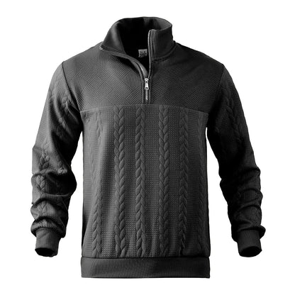 Stylish men's half-zip cable knit sweater, providing a comfortable, versatile & classic look.