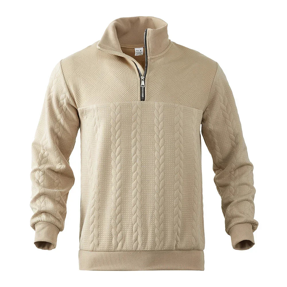 Men's cozy cable knit half-zip sweater, designed for ultimate comfort & a refined casual style.