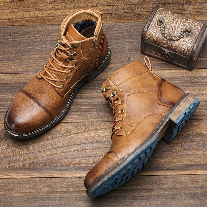 Men's Heritage Classic lace-up boots with practical side zipper for easy on/off. Great for men's fashion.