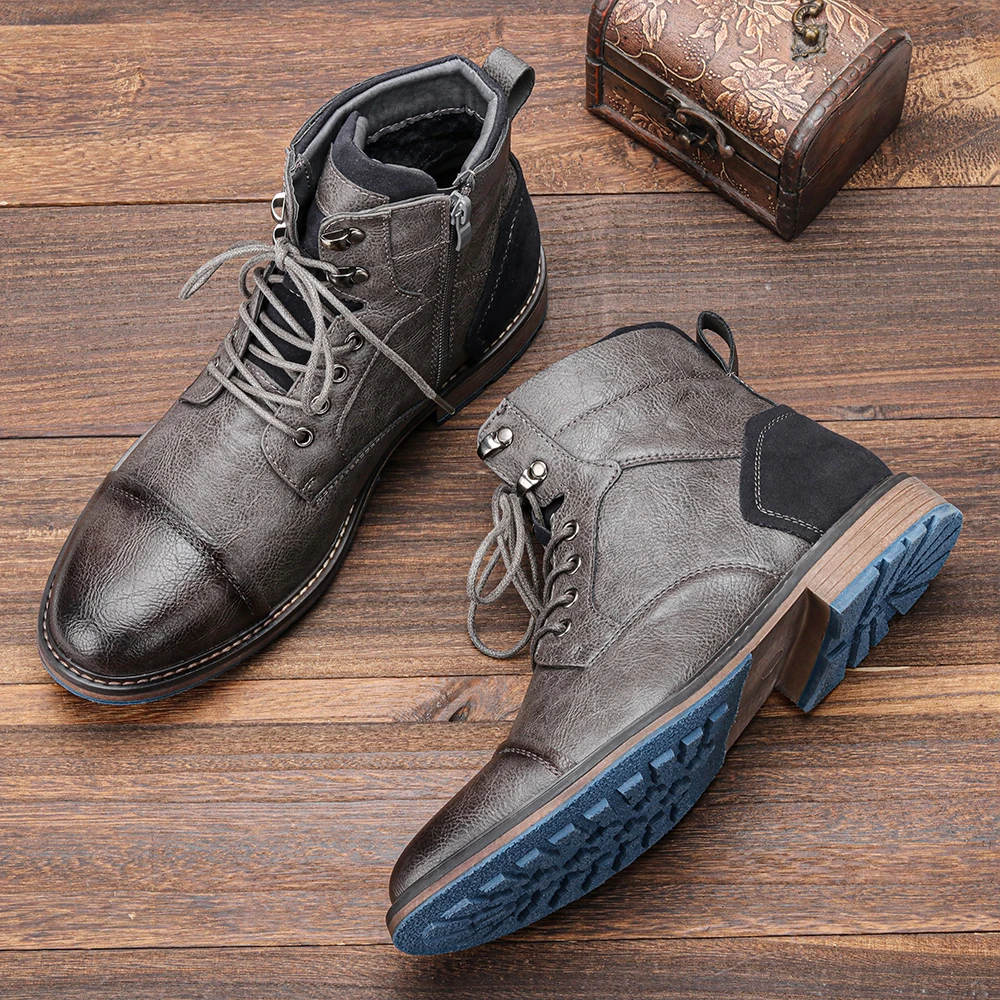 Warm Men's Heritage Classic winter boots with side zipper, perfect for cold weather style & comfort.