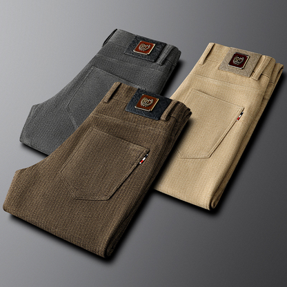 Classic fit men's tailored herringbone trousers. Versatile for office, casual wear & men's fashion.