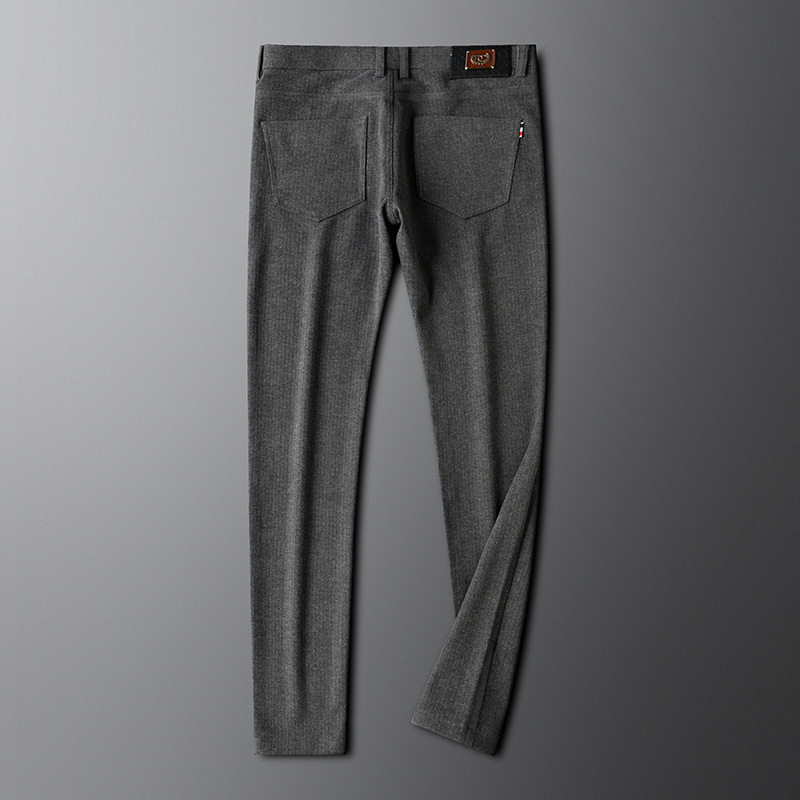 Gray men's tailored trousers, classic fit herringbone pants. Ideal for office or casual men's fashion.