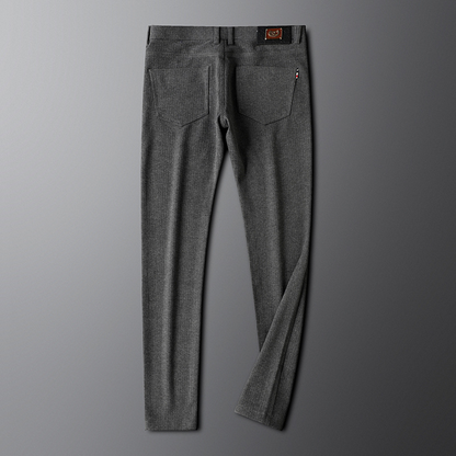 Gray men's tailored trousers, classic fit herringbone pants. Ideal for office or casual men's fashion.